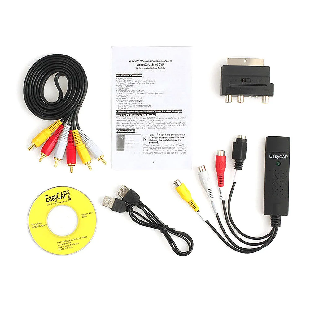USB 2.0 Easy Cap Video TV DVD VHS DVR Capture Card Easier Cap USB Video Capture Device Support Win10