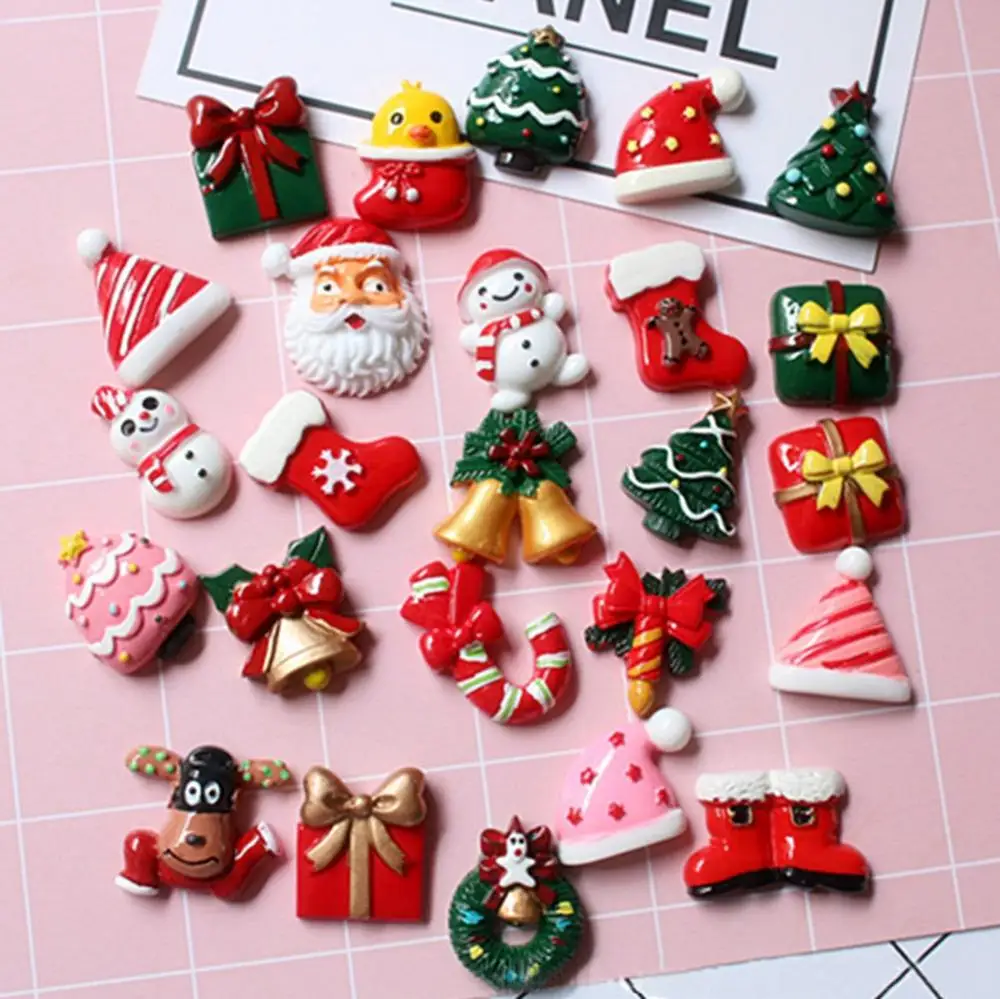 100pcs/lot Christmas different designs 3D resins patches for diy fridge magnet phone hair accessories wholesale