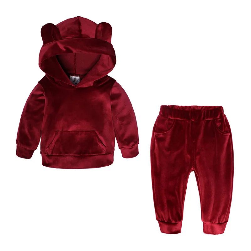 Spring Autumn Kids Tales Velour Bear Hoodie Set Children Fashion Clothes Set 2pcs Kids Fleece Tracksuit