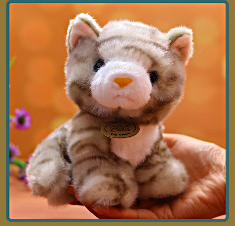 약 18cm 사랑스러운 회색 고양이 플러시 장난감 쪼그리고 앉는 키티 부드러운 인형 아기 장난감 생일 선물 w1017