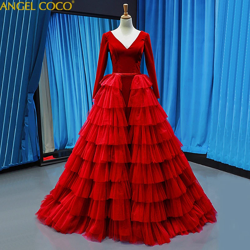 

Luxury Tulle Velvet Red Evening Dresses Long Evening Gown Party Occasion Formal Prom Dresses Maternity Vestido De Noche Sukienki