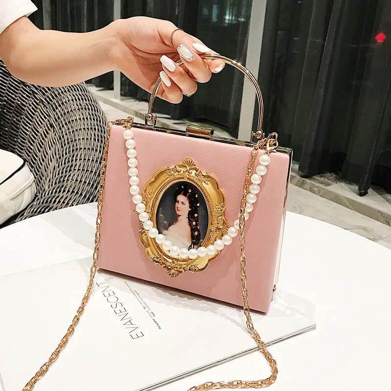 Women Evening Bags Fashion metal frame Girls Printing pearl Style Handbags 2021 Designer Tote Bag Ladies Women Shoulder Bags