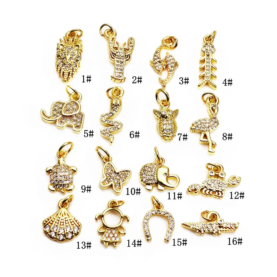 Elephant snake small pendant Seafood Crocodile charms micro zircon gold plated pendant DIY bracelet necklace anklet accessories