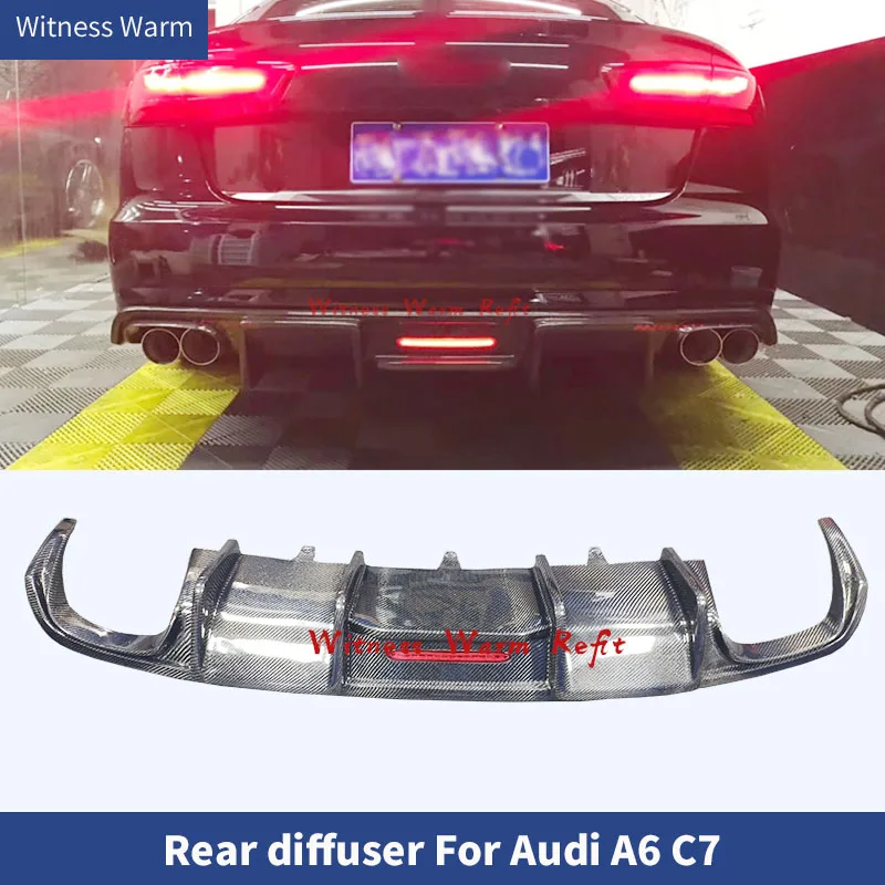 Carbon Fiber Rear Bumper Diffuser Lip Spoiler with Light for Audi A6 C7 2012 2013 214 2015 2016 Car Frp Rear Diffuser Lip Spoile