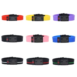 Gepersonaliseerde Verstelbare Sport Medische Alert Armband Voor Mannen Sos Safetycustom Siliconen Polsbandje Medic Id Armbanden Om Lopers