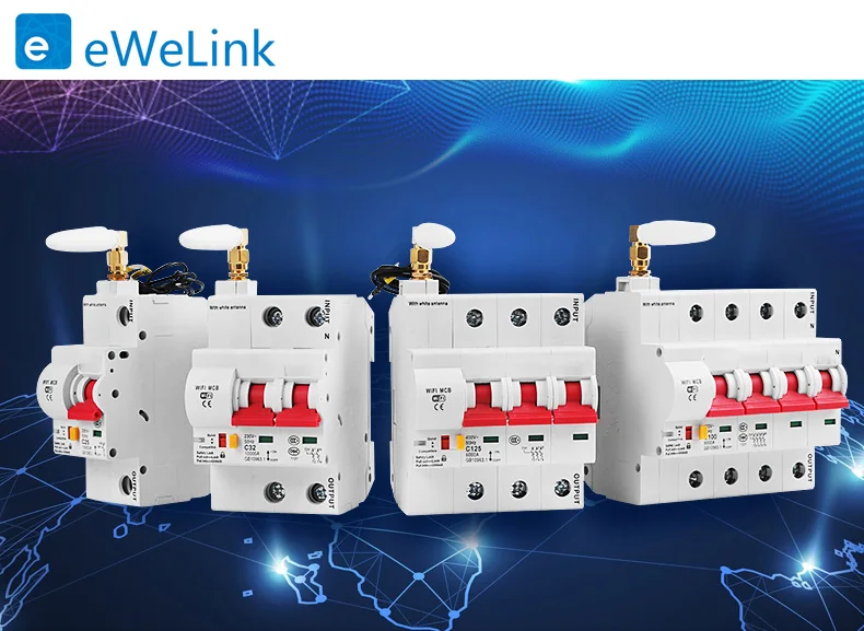 1P/2P/3P/4P 80A قواطع دوائر WiFi الذكية eWelink App التحكم عن بعد العمل مع Alexa echo وGoogle Home Automation Breaker