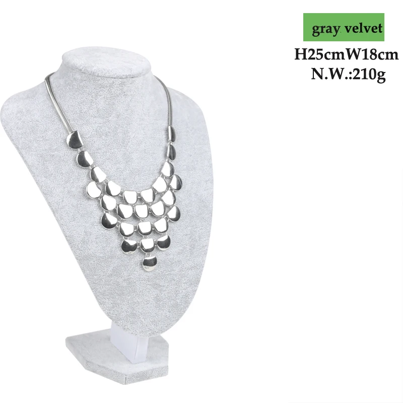 Gray Velvet  Model Bust Show Jewelry Necklace Earring Display Pendants Mannequin Jewelry Stand Organizer