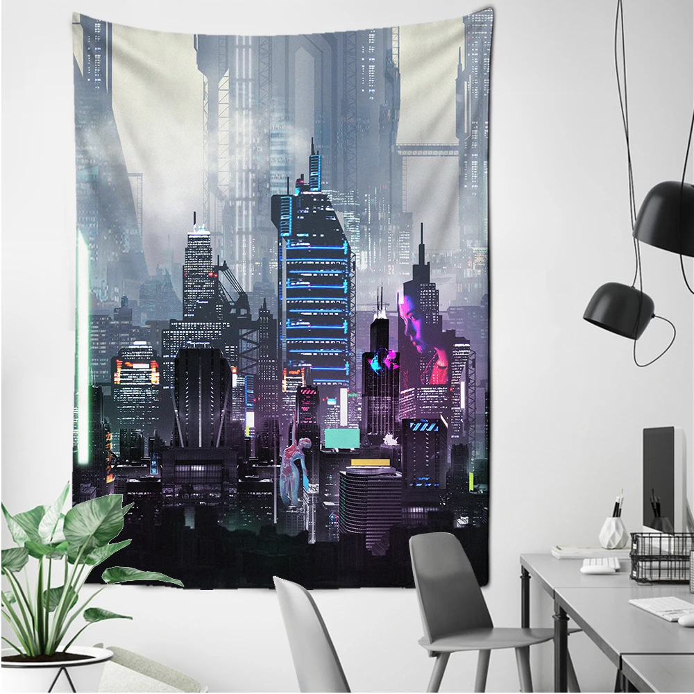 

Japanese Style Buildings Street Night Tapestry Night Landscape Wall Hanging Room Dorm Tapestries Art Home Psychedelic