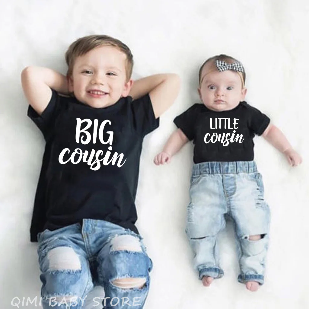 Big Little Cousin Tops Newborn Baby Kids Boys Infant Letter Print Romper Jumpsuit Bodysuit Cotton Outfit Tees