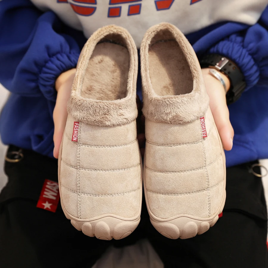Slippers Men's Winter Outdoor Men's Shoes Waterproof and Cold-proof Non-slip Casual Shoes Men's Plush Warm Home Cotton Slippers