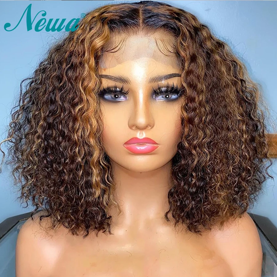 Color Human Hair Highlight Blonde Short Wig 13x6 Brazilian Curly Lace Front Wig Pre Plucked 360 Lace Frontal Wigs Bleached Knots