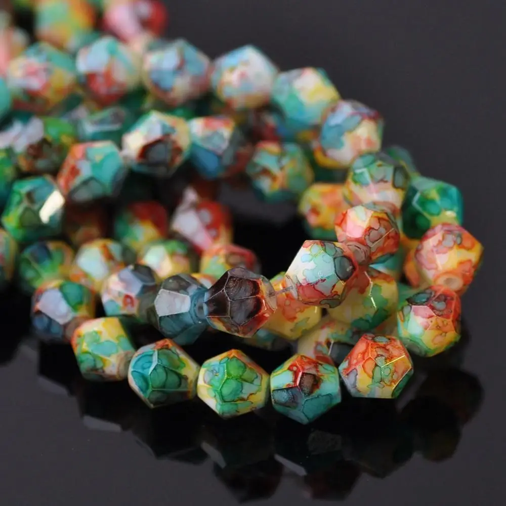 Patterns Coated Bicone Faceted Opqaue Glass 6mm 8mm Loose Spacer Beads Wholesale lot for Jewelry Making Findings DIY