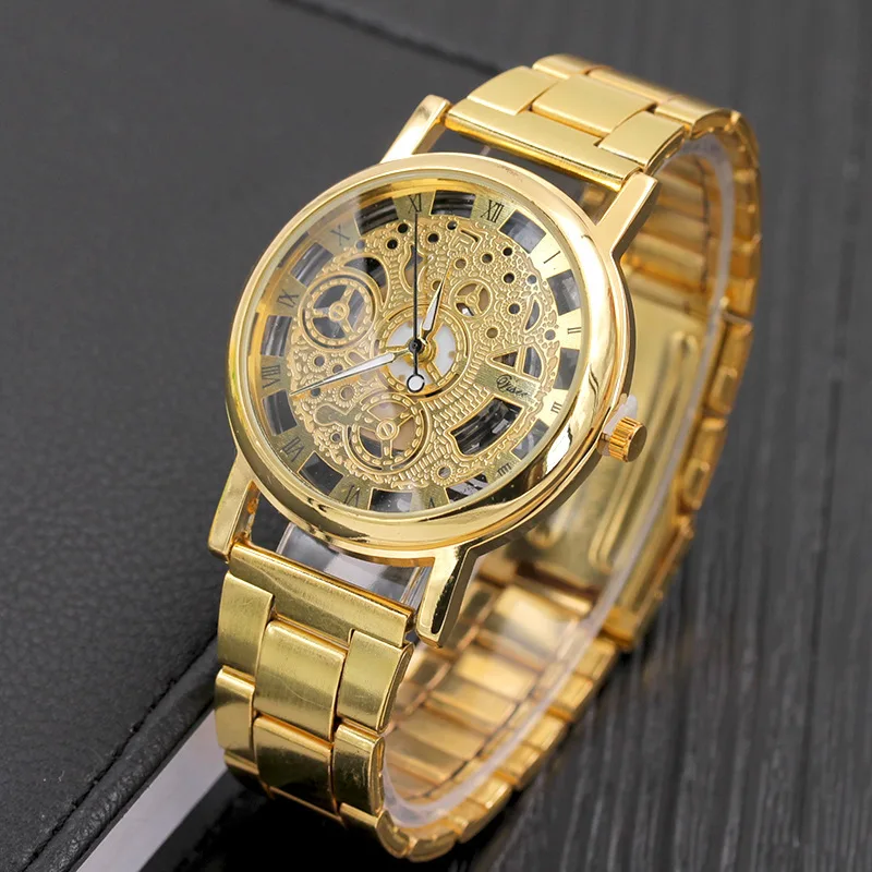 Luxury Men Gold Watches Fashion Creative Watches Hollow Transparent Watches Stainless Steel Quartz Mens Watches reloj hombre