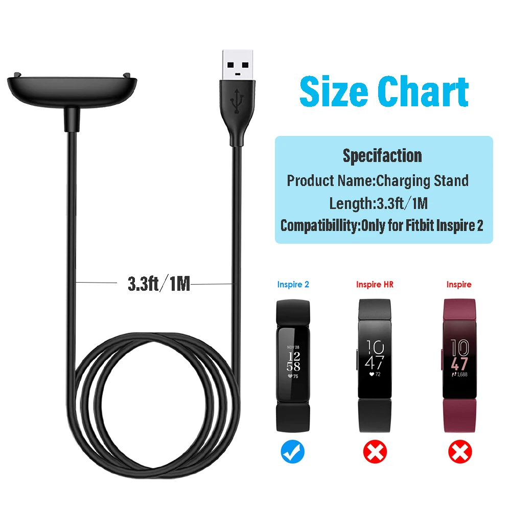 Charging Dock Cable For Fitbit Inspire 2 Charger Data Cable Smart Watch USB Fast Charger Adapter Accessory For Fitbit Inspire 2