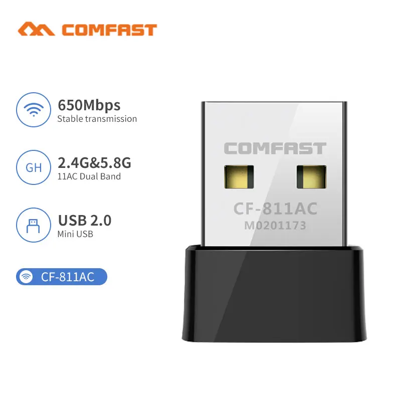 COMFAST 무선 USB 와이파이 어댑터, 650 -1300Mbps 와이파이 동글, 2.4G, 5Ghz 네트워크 카드 안테나, PC 와이파이 랜, 리시버 윈 7, 8, 10, 11