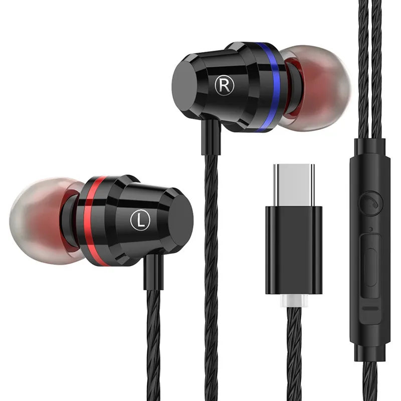 USB Type C Earphones Stereo in Earbuds Headphones with Microphone Bass Ear Bud Volume Control For Huawei Mate Xiaomi Phone