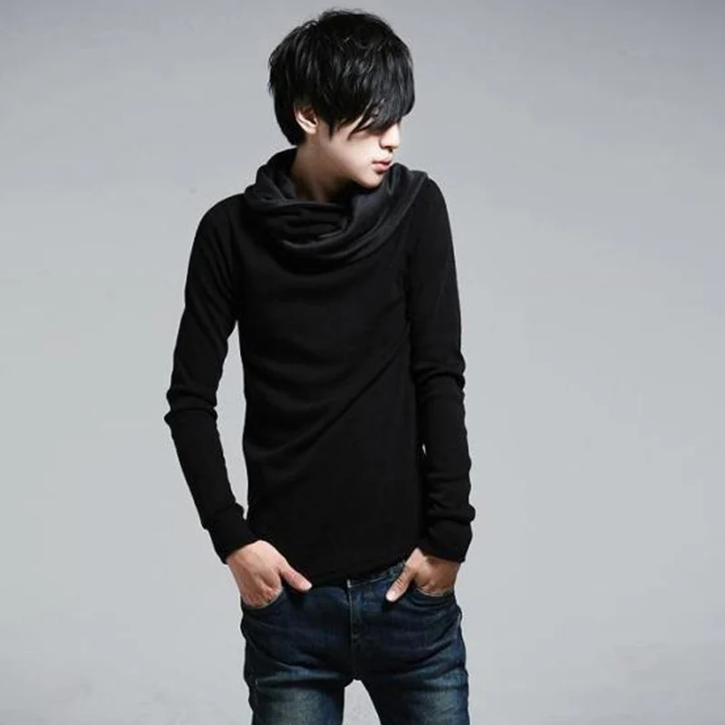 Men's T-shirts Spring and Autumn wear Korean version pile collar long sleeve T-shirts men personality collar slim trend