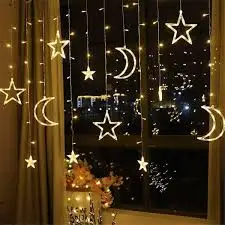 Moon star LED Garland curtain fairy light chain for christmas new year wedding party Guirlande ramadan dekorasyPerde Led 3.5 M Led animated