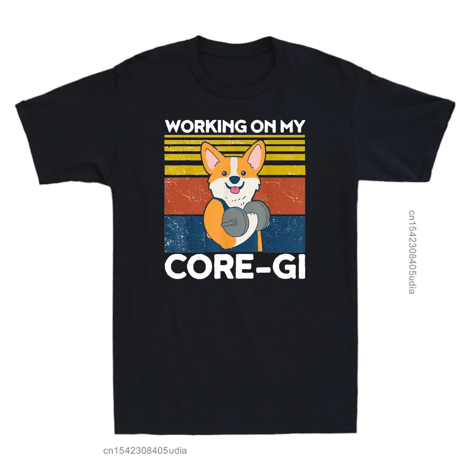 Working On My Core Gi Funny Corgi Dog Workout Weightlifting Retro Men T-Shirts Summer Tops Streetwear Printing T-Shirt Men