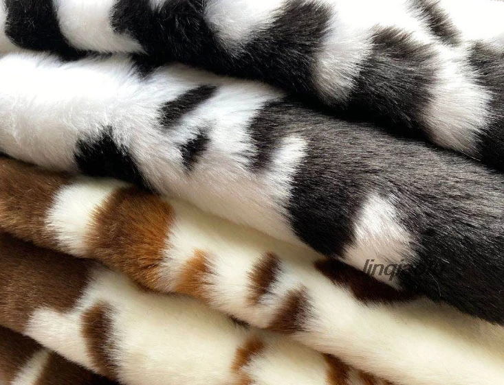 

Rabbit fur jacquard leopard print cow black and white 2.0cm high coat plush fabric