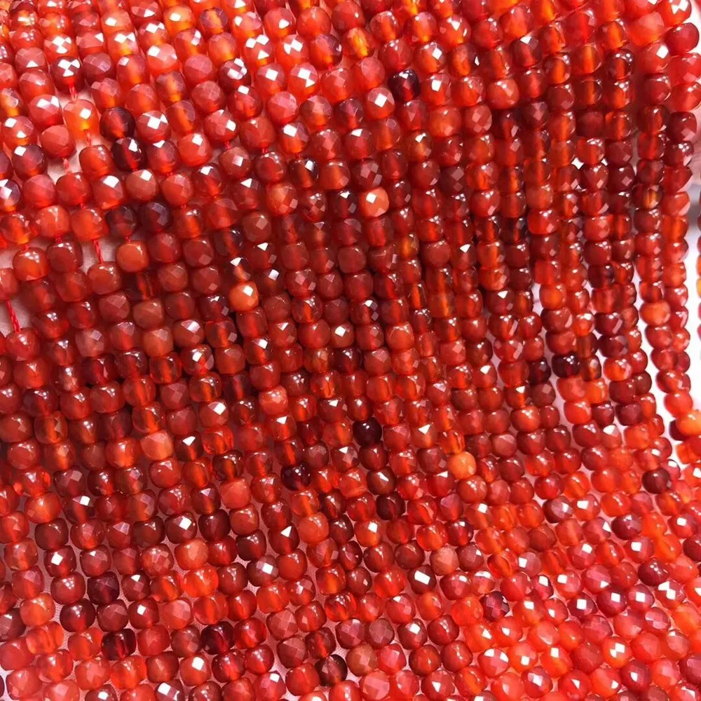 

red agate faceted square 4-4.5/6/9mm nature for making jewelry necklace 38CM FPPJ wholesale LOOSE BEADS