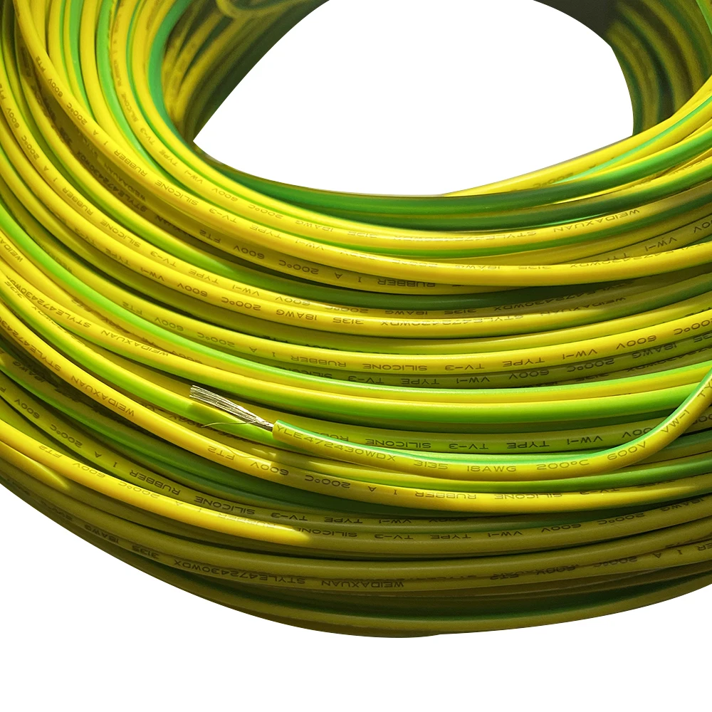 Silicone Wire Ground Wire Special Soft High Temperature Resistant 14 / 18  / 20 AWG yellow and green Bicolor Electrostatic Wire