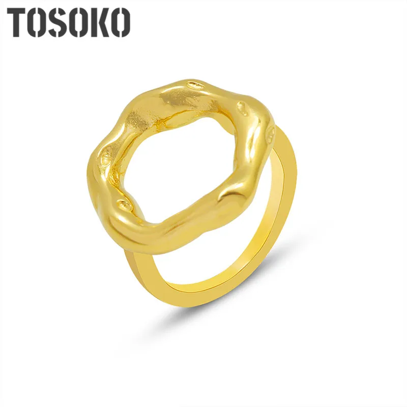 

TOSOKO Stainless Steel Jewelry Irregular Geometry Earring Ring Set Female Fashion Flower Hollow Ring Earrings BSF530-BSA251