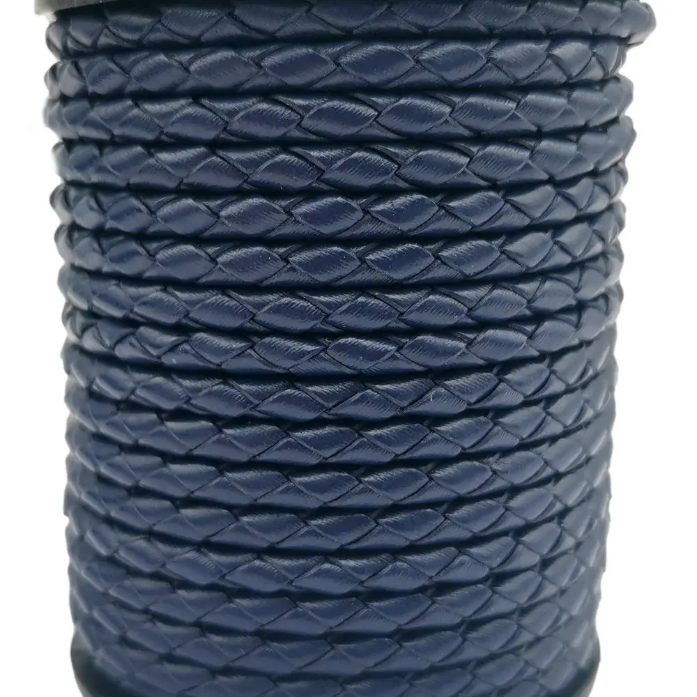 

4mm Round Navy Blue Braided Bolo Leather Strap, 2 Yards Braid Cord for Bracelet Making Working for Bolo Ties