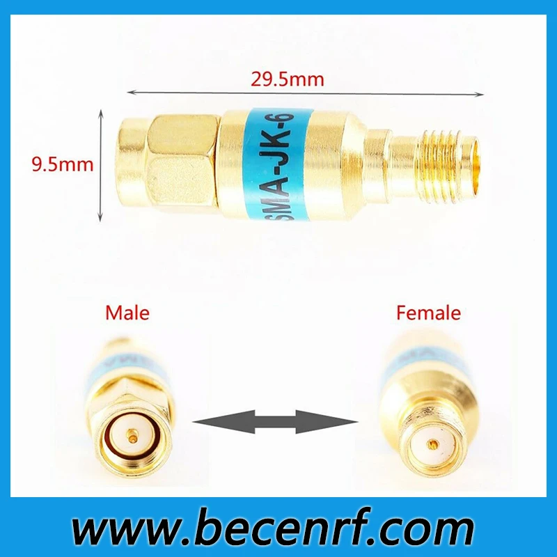 Free Shipping DC-6GHz 50 ohm rf DC Block 2W SMA Male to Female Golden Low Frequency Mini Isolator Connector