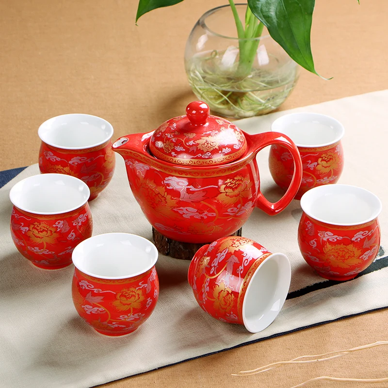 Wedding decoration Chinese Tea sets 6pcs insulation teacup 1pcs teapot. Kung Fu tea wholesale The highest sales The most creativ