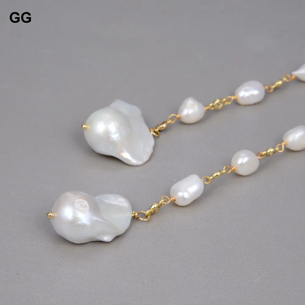 128cm Freshwater White Keshi Pearl white baroque pearl Mixed Color Cubic Zirconia Pave Chain Long Necklace women jewelry