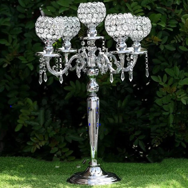 12pcs)5 Head Glass Candle Holders Candelabra Crystal Metal Candlestick Stand Decorative Dining Room Table Centerpieces yudao615