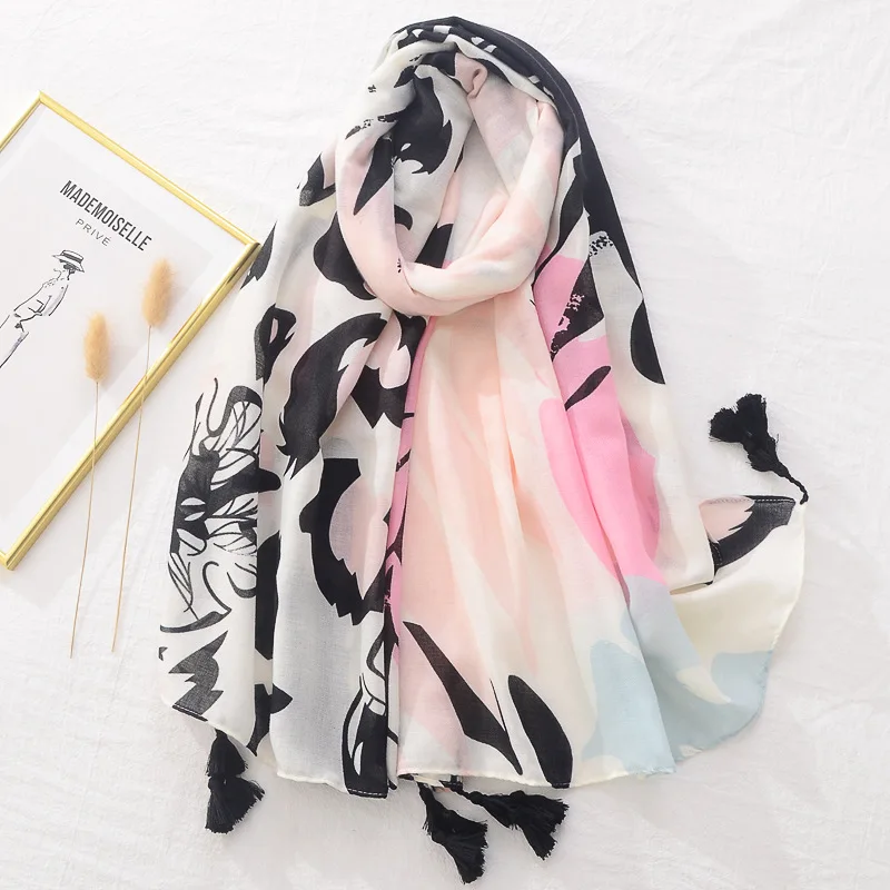 

Fashion Floral Print Boho Scarf For Women Fall Winter Fringed Scarves Wraps Large Blanket Neck Shawls Oversized Hair Bandana