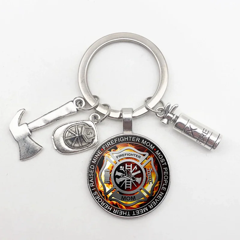 2023 New Fireman Keychain Fire Extinguisher Hat Axe Tool Pendant Keychain Husband Lover Keychain Gift