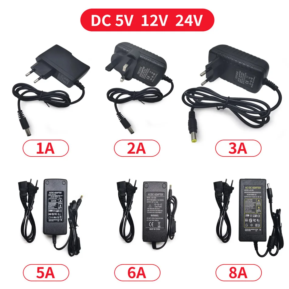 DC 5V 12V 24V Adapter Power Supply AC 100V-240V 1A 2A 3A 5A 6A 8A 10A Charger Converter Adaptor For 5050 LED Strips Light Lamp