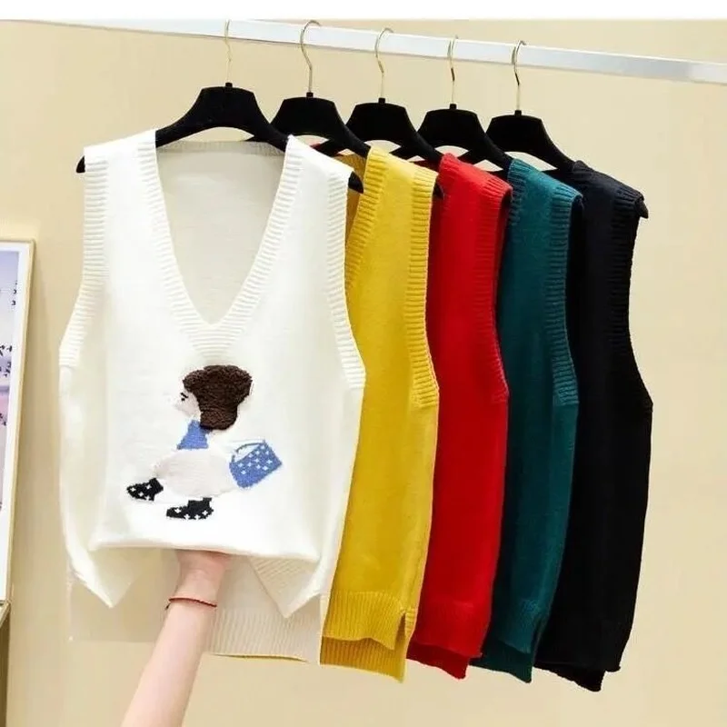 

Autumn And Winter Clothing New Fashion Temperament Ladies V-neck Sleeveless Knitted Vest Korean Pullover Sweater Casual