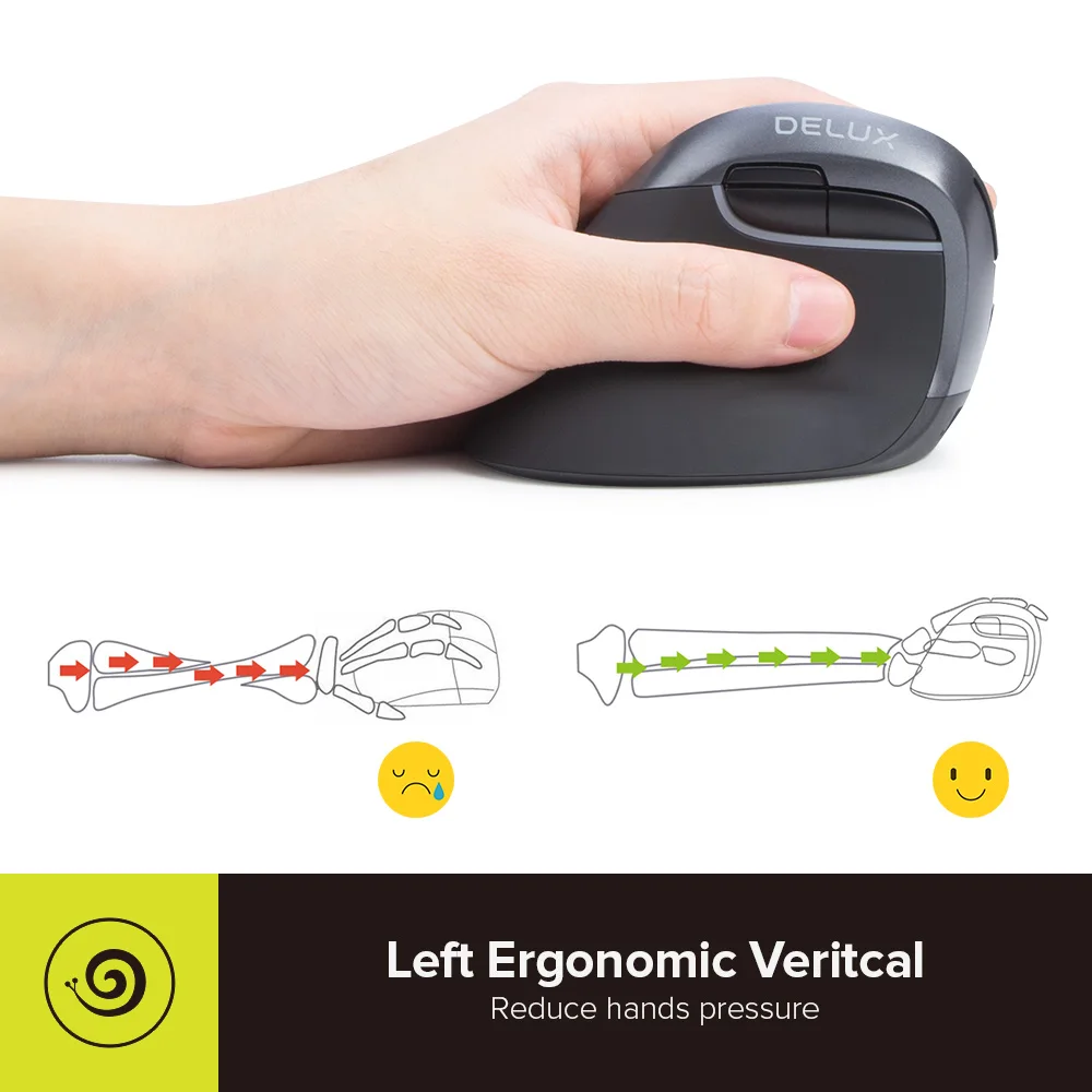 Delux M618ZD Left Hand BT Wireless Mouse Ergonomic Optical Rechargeable Mice For Computer