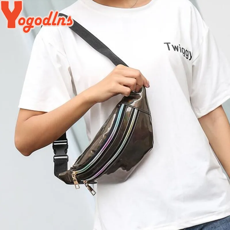 Yogodlns модная глянцевая лазерная упаковка с регулируемым ремешком женская спортивная сумка через плечо с двойной молнией сумка кошелек для девочек