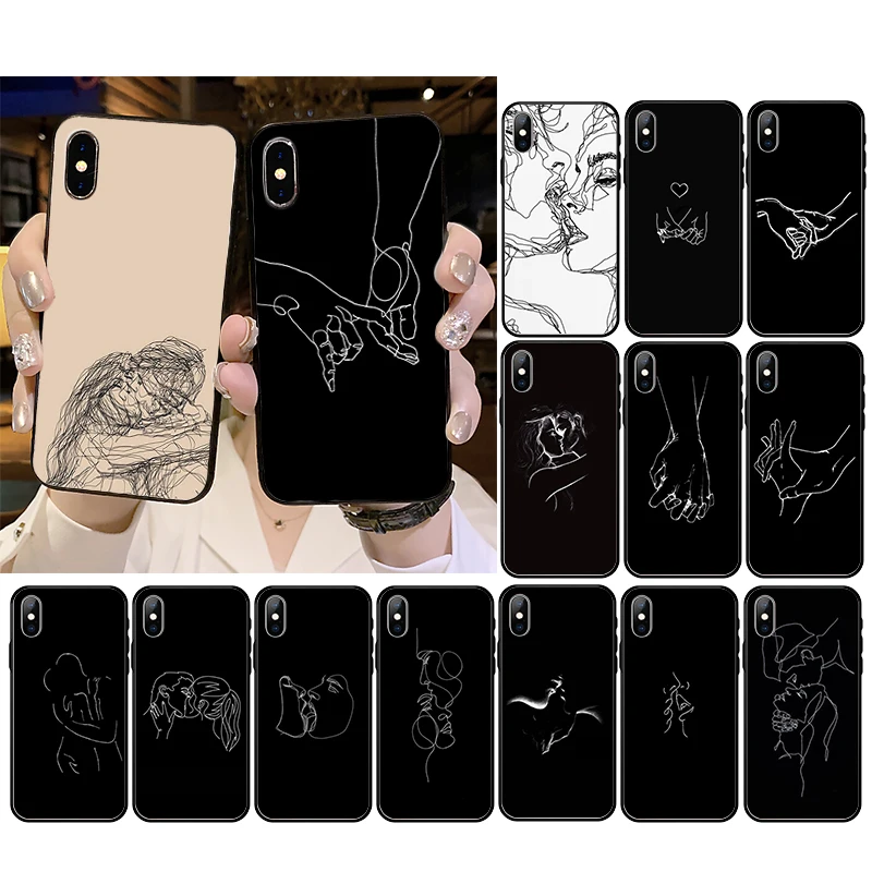 Minimalist line Art Couple Kiss Hand Love Phone case For iphone 15 14 13 Pro Max 12mini 12 11 ProMax XS MAX XR SE2 14 Plus X