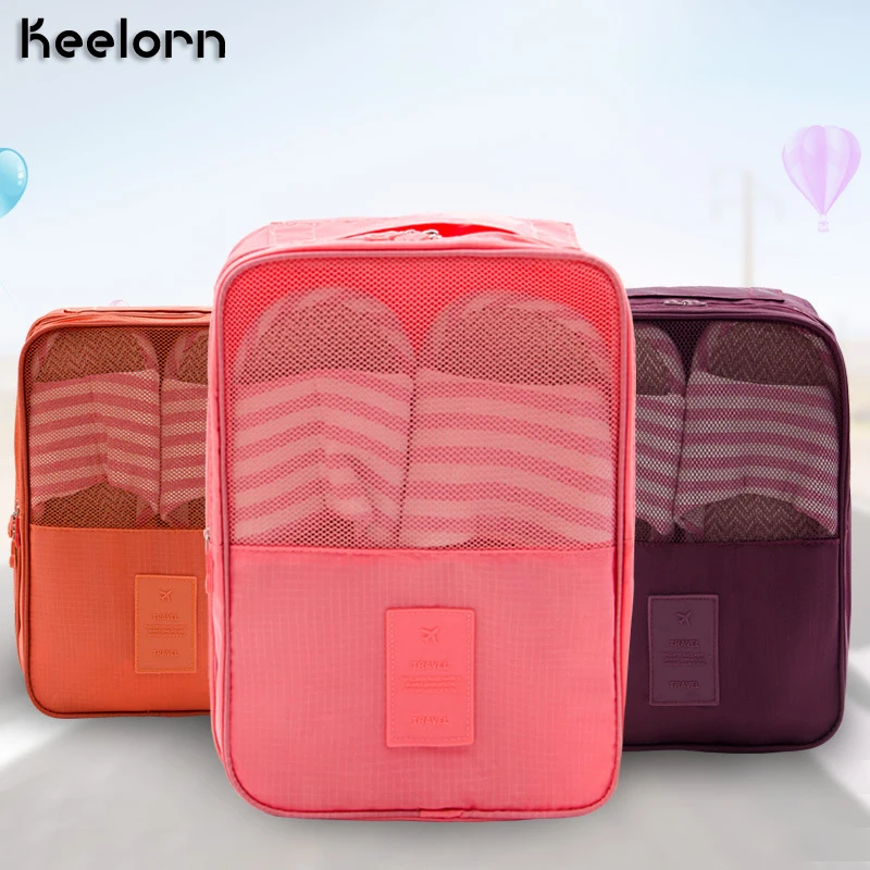 Keelorn Portable 3 Layers Travel Shoe Bags Zipper Waterproof Organizer Storage Bag Can Put In 3 Pairs Shoes Luggage Organizer