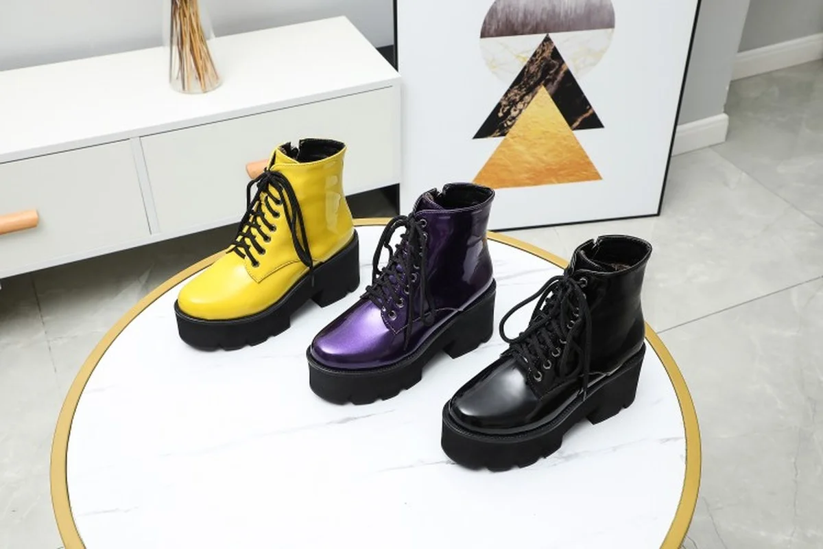 FXYCMMCQ Autumn and Winter 2021 British Style Side Zipper Platform Boots for Women-604