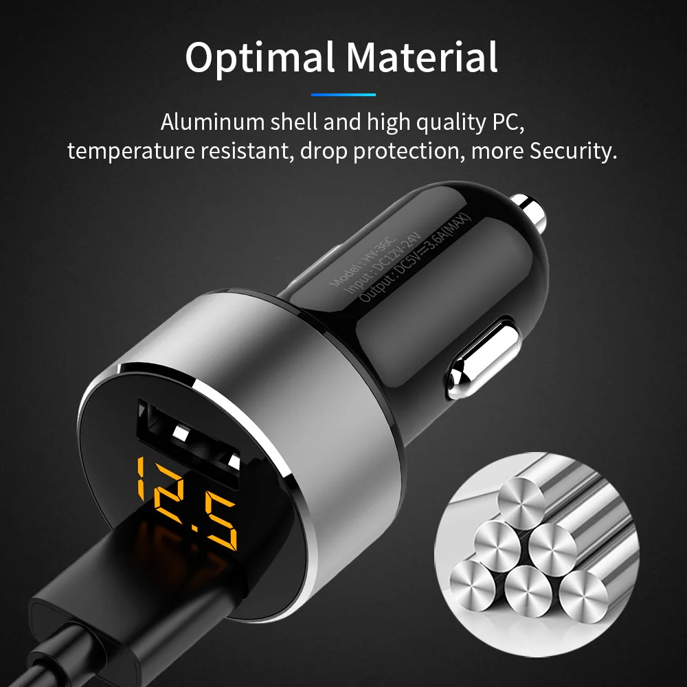FLOVEME Mini ładowarka samochodowa podwójna ładowarka samochodowa USB dla iPhone 7 8 Plus 3.6A 2.4A z wyświetlaczem LED ładowarka samochodowa USB do telefonu komórkowego