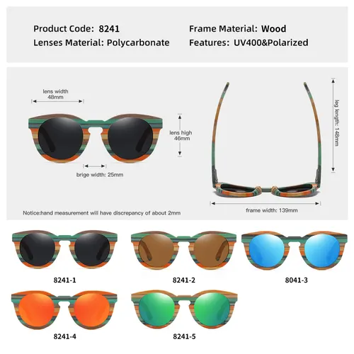 Imagen 2 del producto GM años primavera nuevo estilo gafas de sol de madera de bambú Natural moda espejo polarizado revestimiento gafas caja de madera 8241