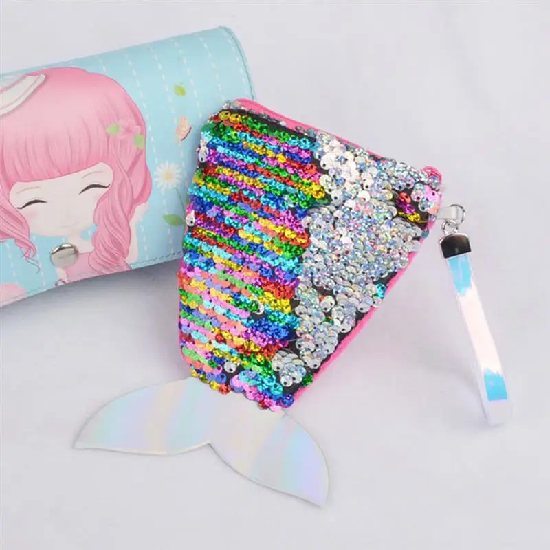 2019 New Fashion Children Coin Purse Mini Paillette Coins Wallet Mermaid Tail Sequins Money Bags Cartoon Change Wallets Kid Gift