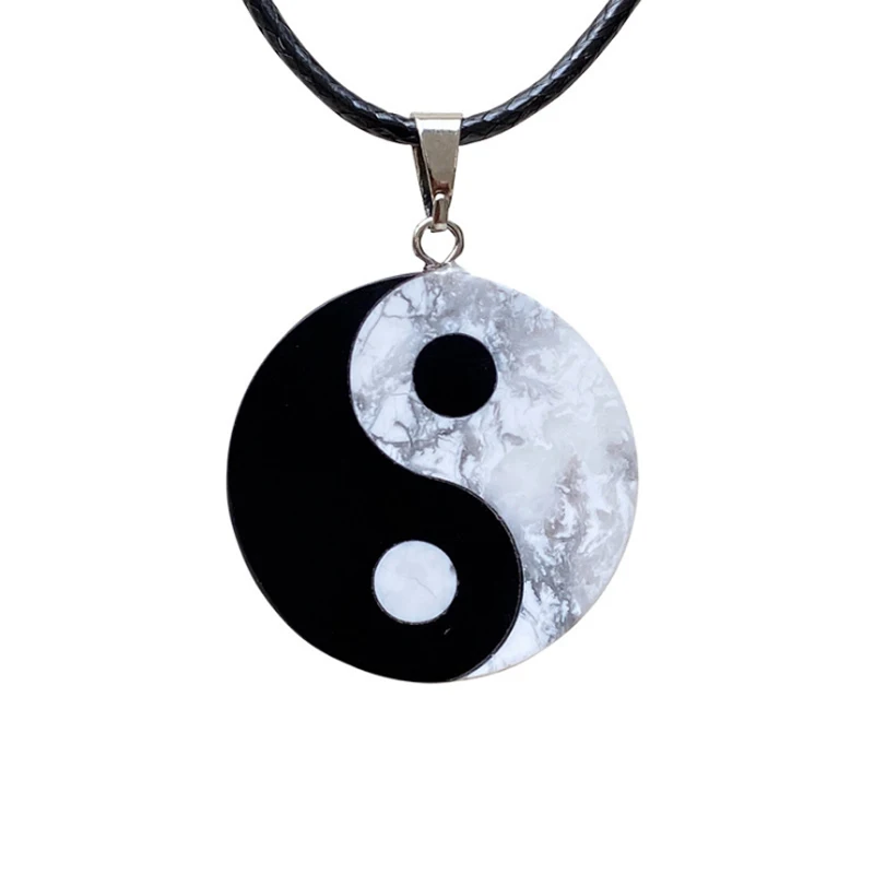 Black White Natural Obsidian Stone YIN YANG Pendant Tai Chi Gossip Necklace Lucky Transport Women Men Simple Fashion Jewelry