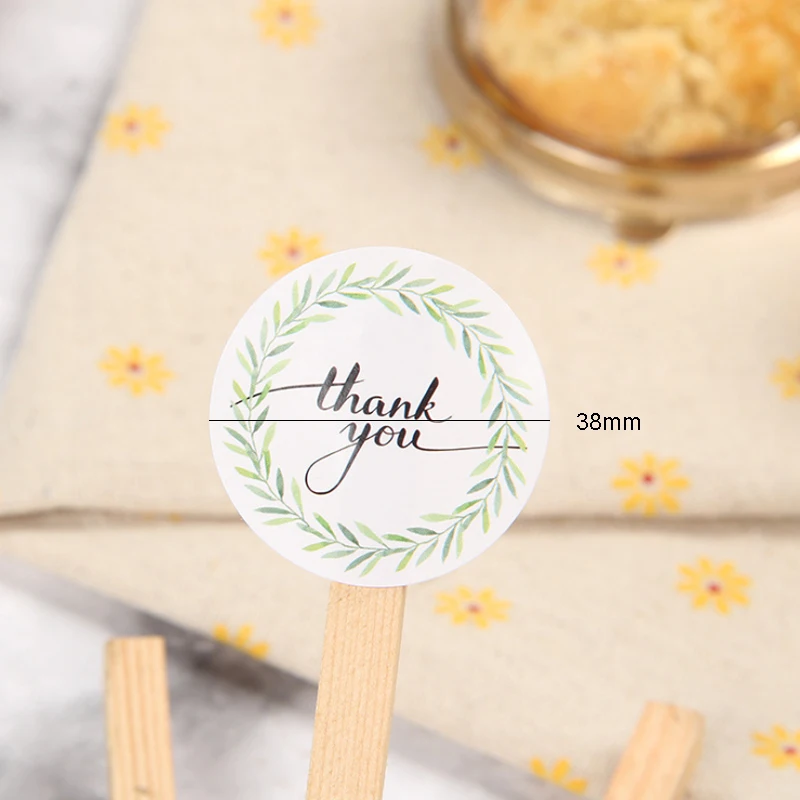 120pcs/Lot Kawaii Round Leaf Wreath Thank youSelf-Adhesive Decorative Stickers Sealing Sticker DIY Gift Box