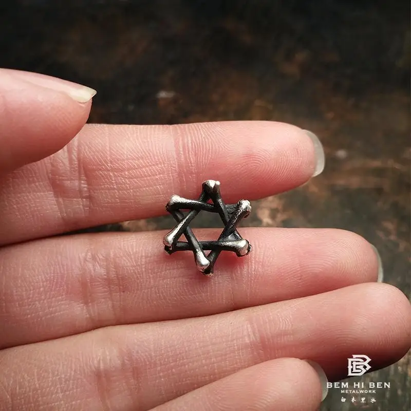 

BEM HI BEN Men's Women's Earrings Six-pointed star SKELETON BONE Star of David 925 sterling silver simple Original Hand made
