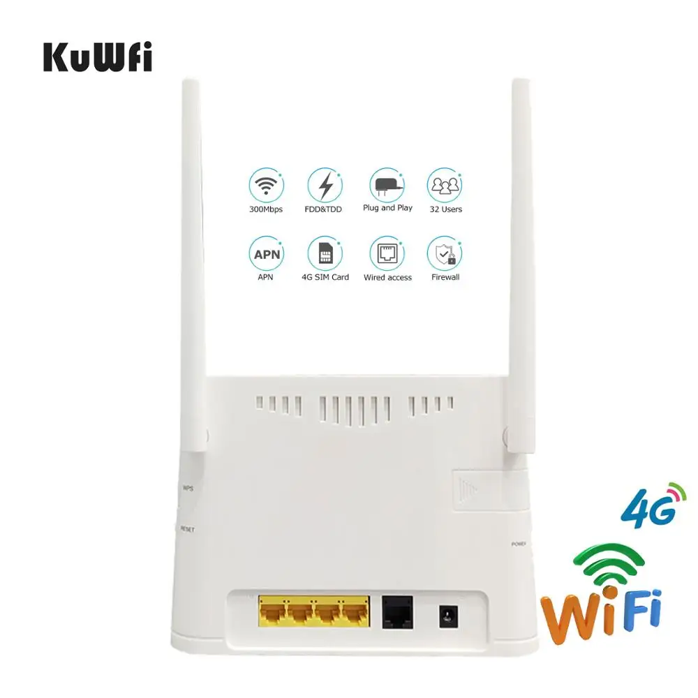 Kuwfi 4G Router Unlocked 4G Sim-kaart Wifi Router CAT4 150Mbps Ingebouwde Batterij Draadloze Cpe ondersteuning 32 Gebruikers & RJ45 Lan Poorten