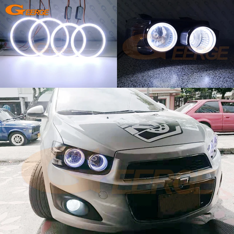 For Chevrolet AVEO Sonic T300 2011 2012 2013 2014 2015 Excellent Day Light Ultra Bright COB Led Angel Eyes Kit Halo Rings