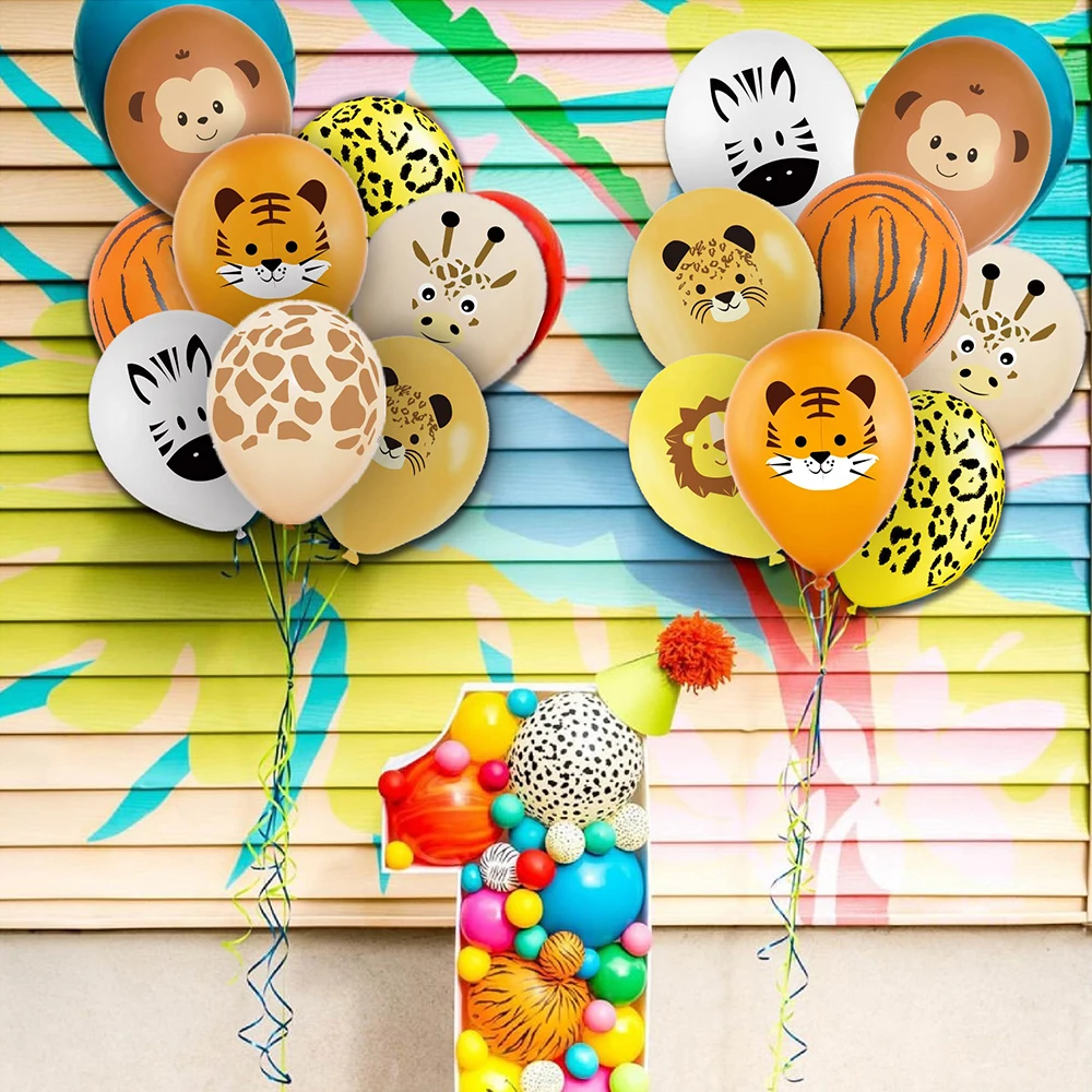 10pcs Jungle Animal Tiger Lion Monky Balloons Air Baloons Latex Ballon Happy Birthday Party Decorations Kids 1st Baby Shower Boy